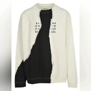 MAISON MARGIELA Mutiny Logo Graphic White Crewneck Sweater w/ Faded Black Print